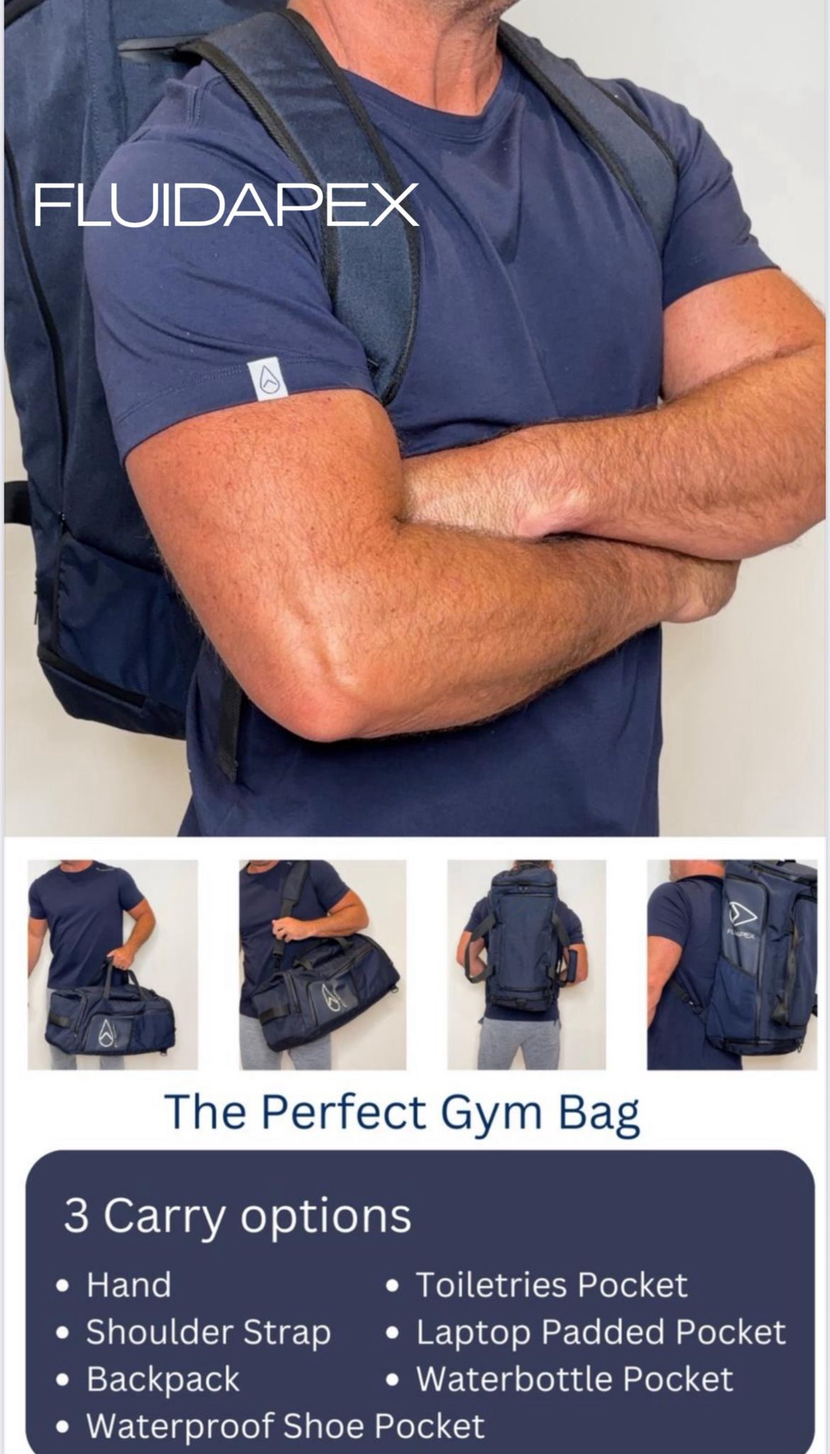 Fluidapex Tactical Men's Gym Bag - 6 Compartments, 3 Carry Styles